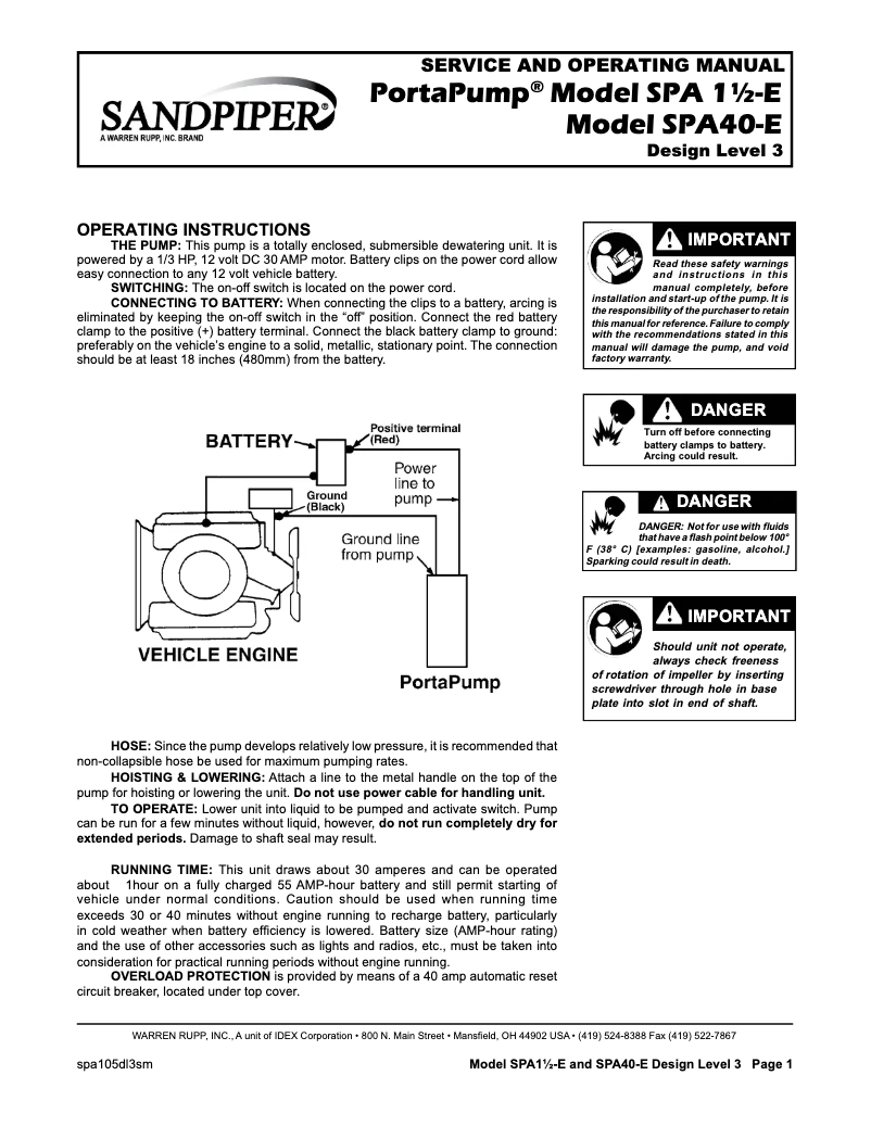 Imagen de la primera página del manual del dispositivo PortaPump SPA 1-1/2-E