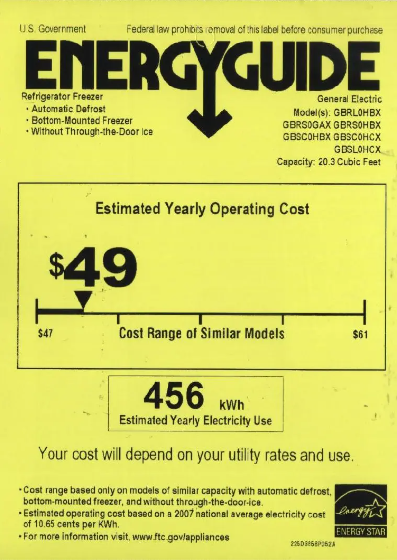 Página 1 del manual Etiqueta energética GE GBSL0HCXLLS