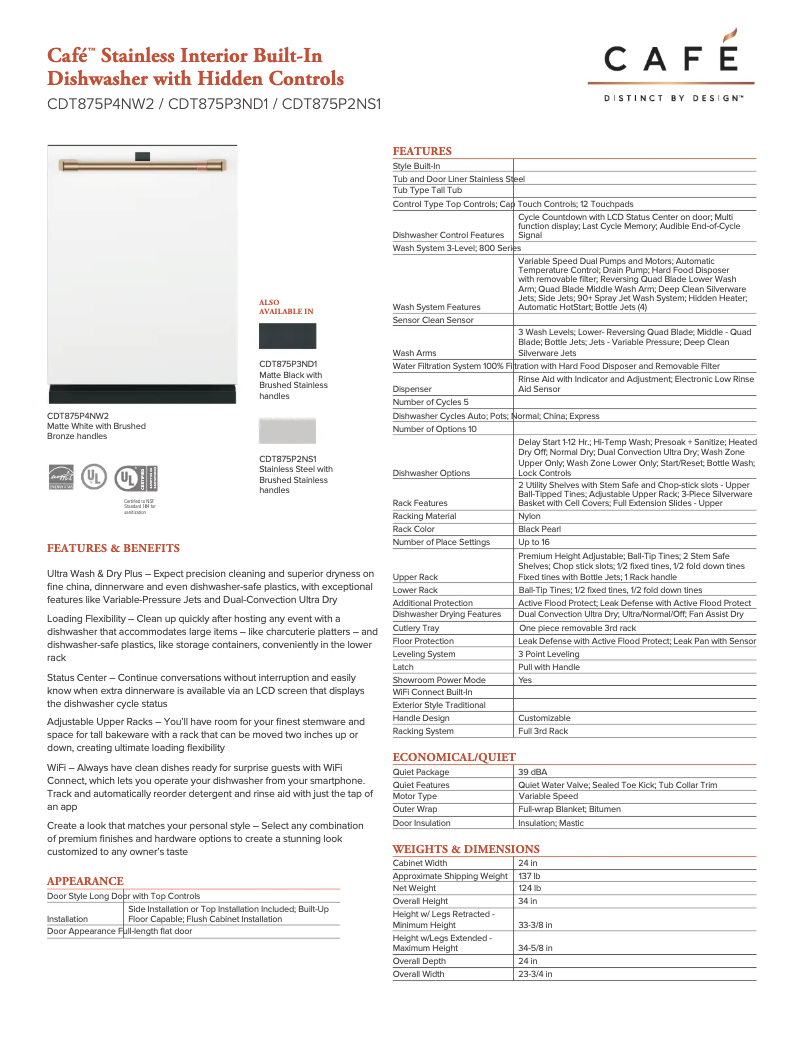 Página 1 del manual Ficha técnica GE CDT875P2NS1