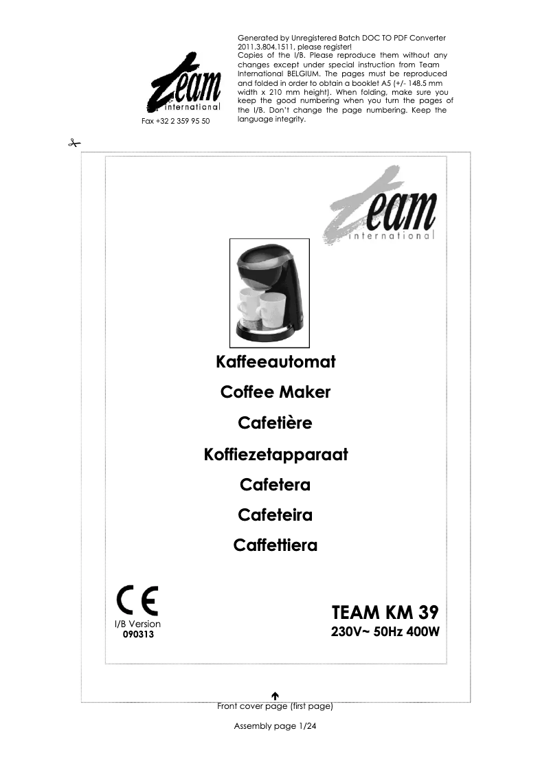 Página 1 del manual Manual de usuario Team KM 39