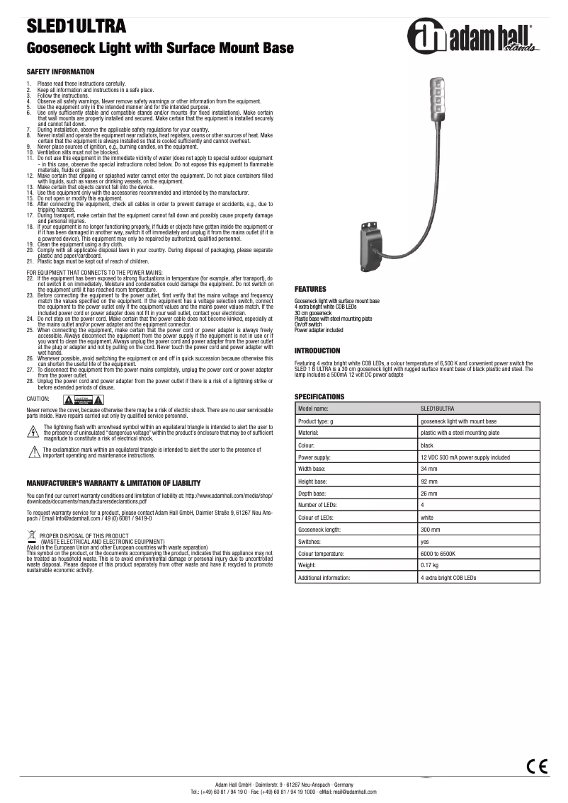 Página nº 1 - Manual de usuario Adam Hall SLED 1 Ultra