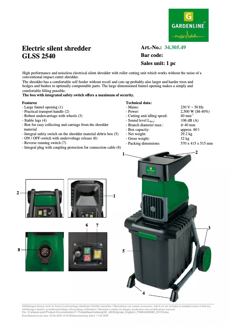 Página 1 del manual Ficha técnica Gardenline GLSS 2540