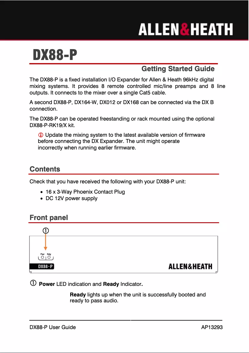 Imagen de la primera página del manual del dispositivo DX88-P