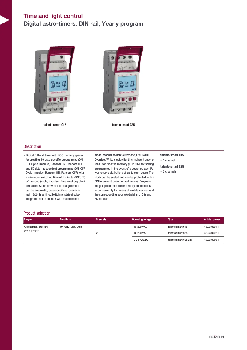 Página 1 del manual Ficha técnica Grässlin talento smart C25