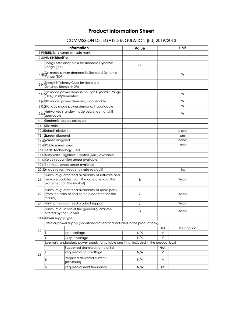 Página 1 del manual Ficha técnica Philips 50HFL5114U