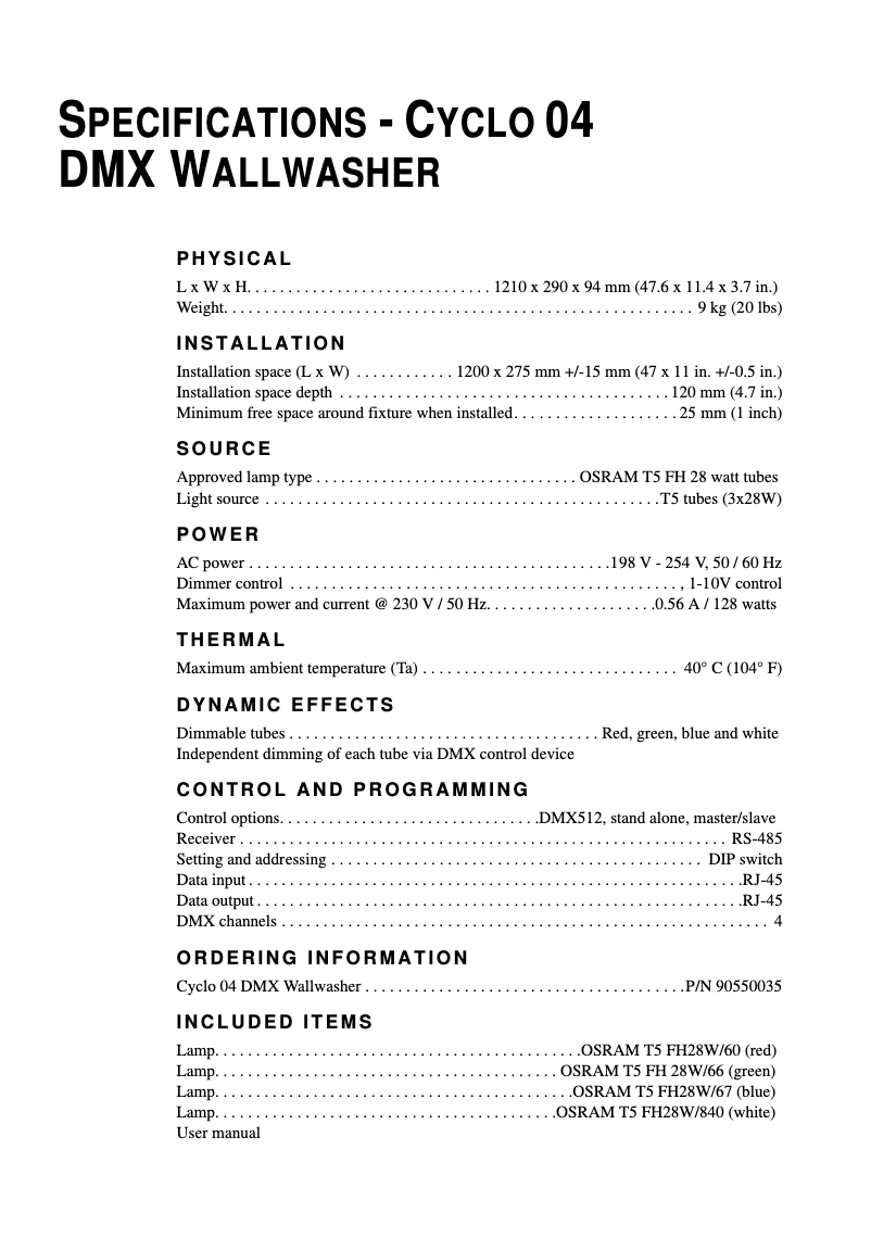 Imagen de la primera página del manual del dispositivo Cyclo 04 DMX Wallwasher