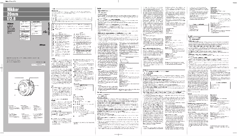Imagen de la primera página del manual del dispositivo Nikkor 20mm f/2.8