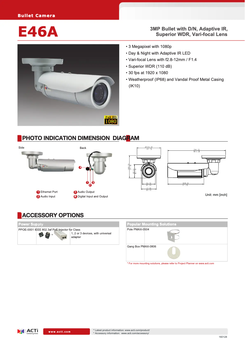 Página 1 del manual Ficha técnica ACTi E46A