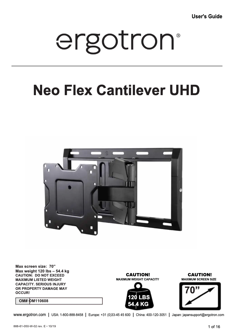 Página nº 1 - Manual de usuario Ergotron Neo-Flex Cantilever