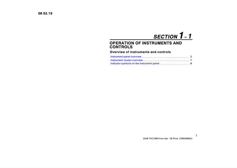 Página 1 del manual Manual de usuario Toyota Tacoma (2008)