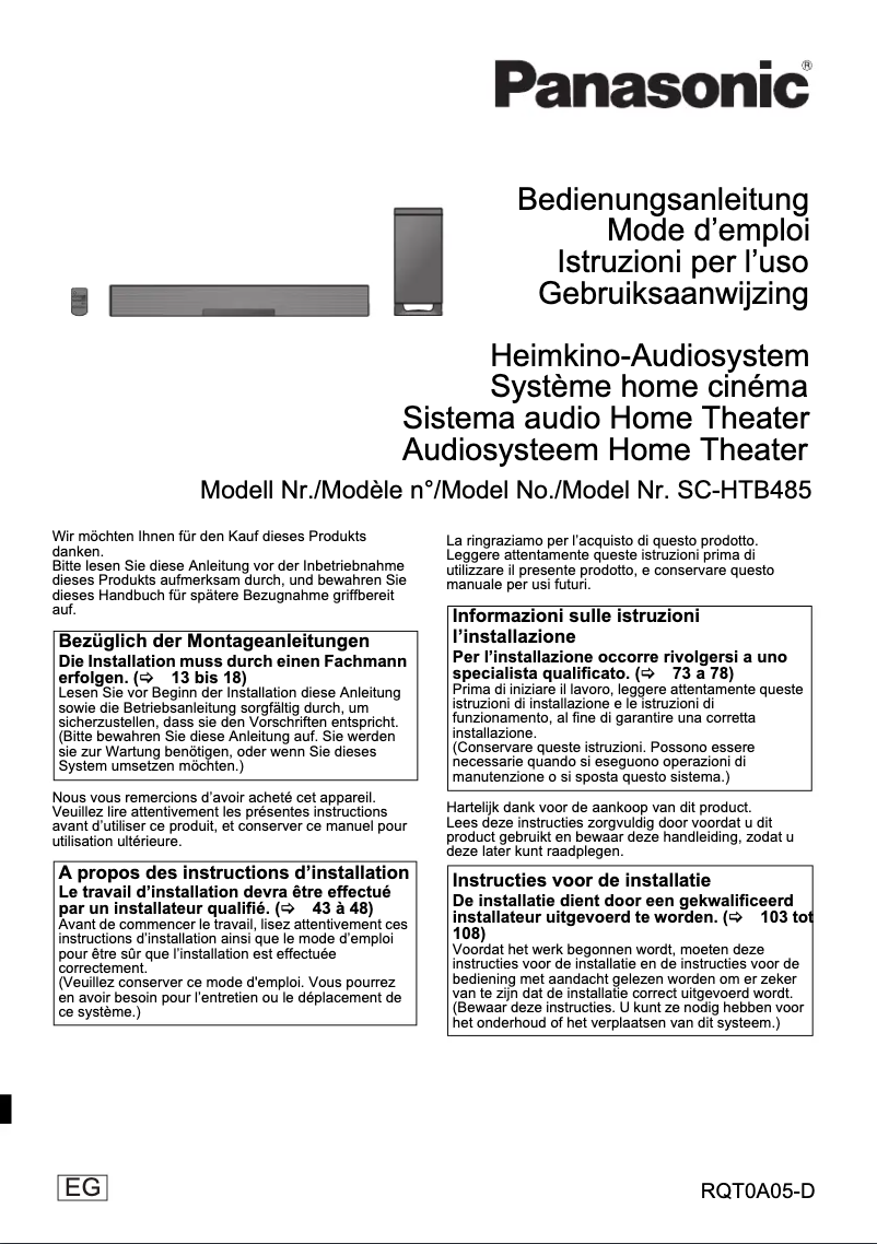 Imagen de la primera página del manual del dispositivo SC-HTB485