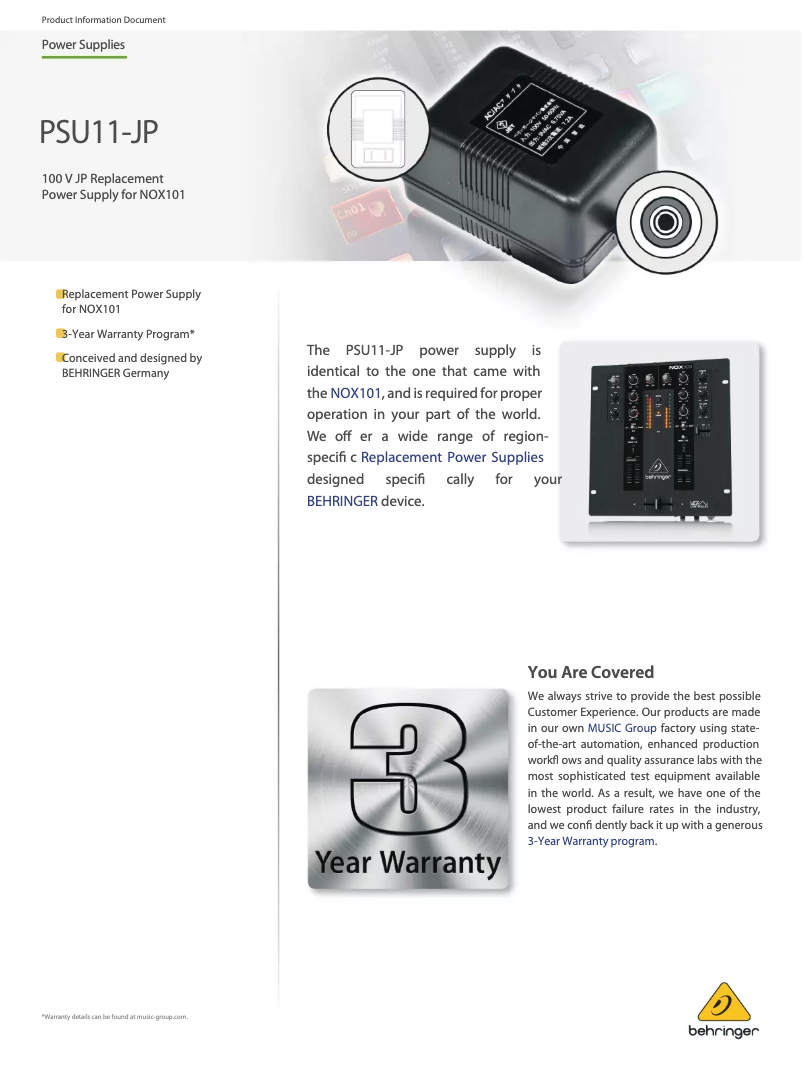 Imagen de la primera página del manual del dispositivo PSU11-JP