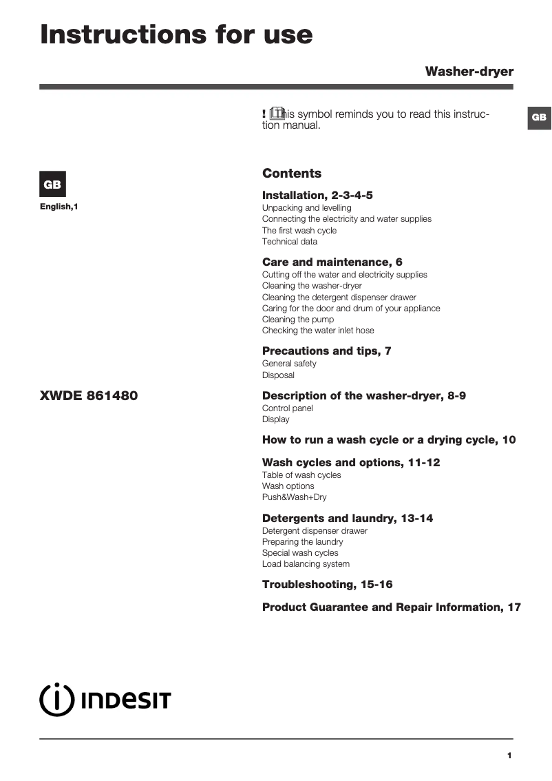 Imagen de la primera página del manual del dispositivo XWDE 861480X W UK