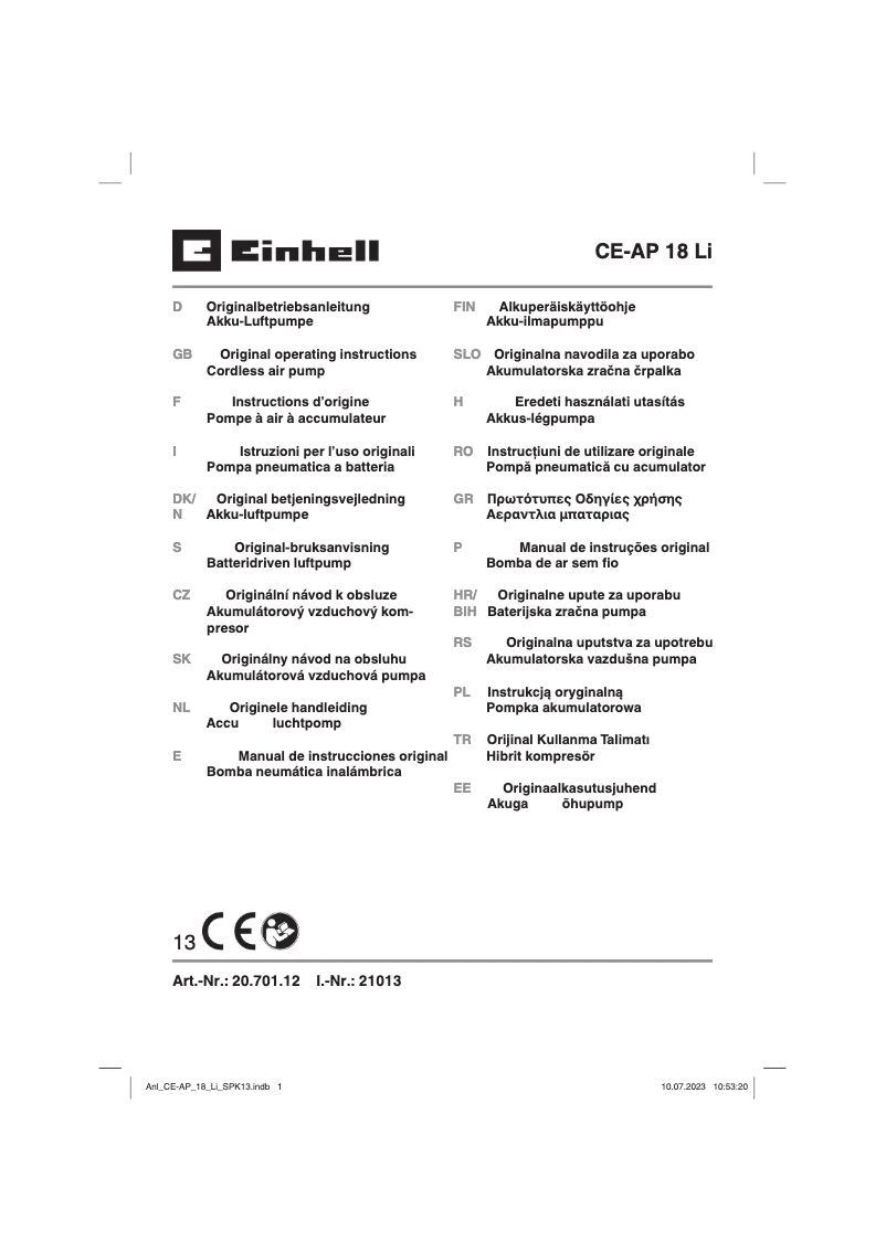 Imagen de la primera página del manual del dispositivo CE-AP 18 Li