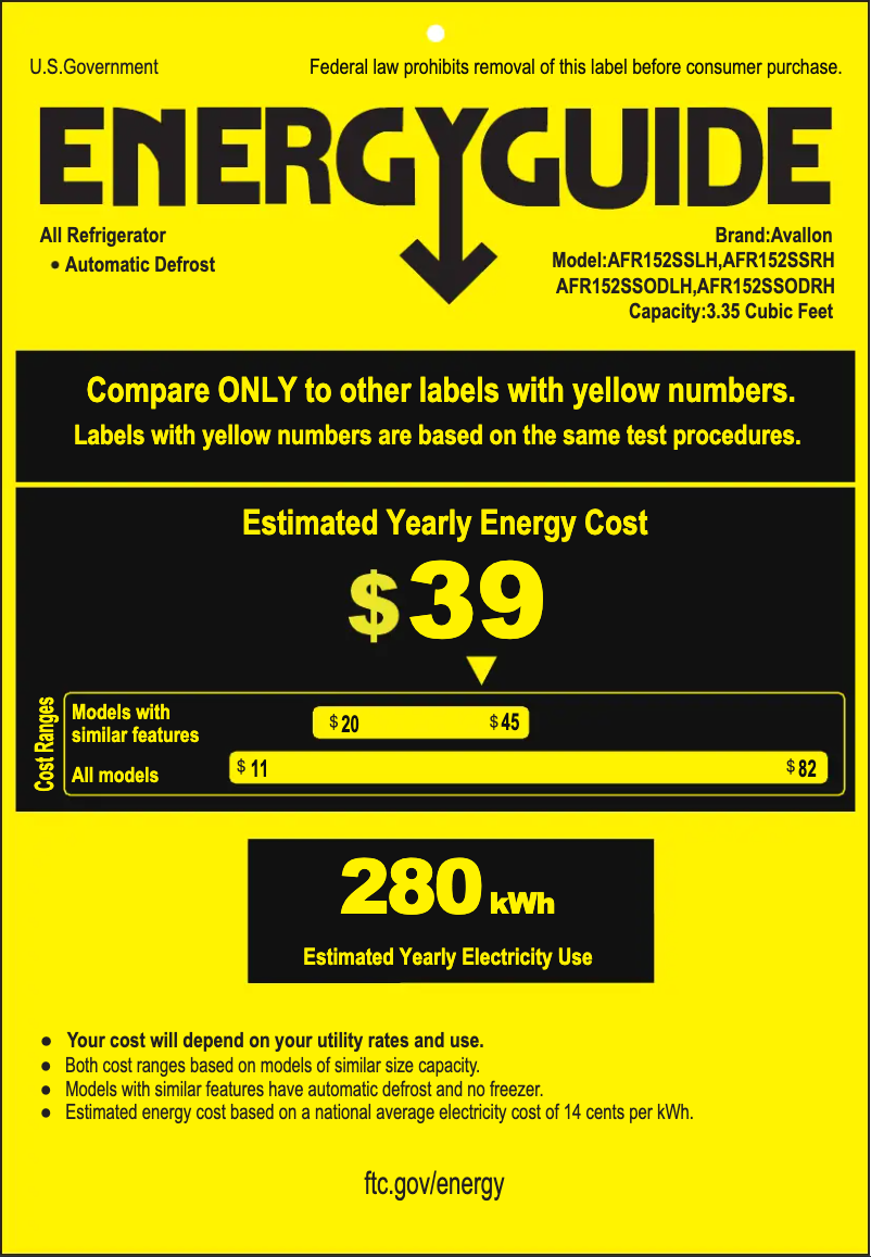 Página 1 del manual Etiqueta energética Avallon AFR152SSODRH