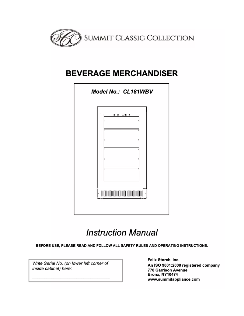 Página 1 del manual Manual de usuario Summit CL181WBVCSS