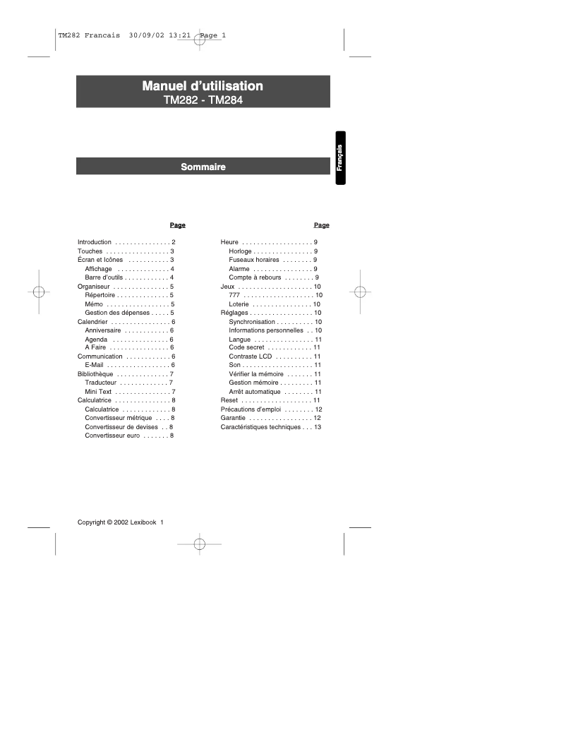 Imagen de la primera página del manual del dispositivo Touchman TM284