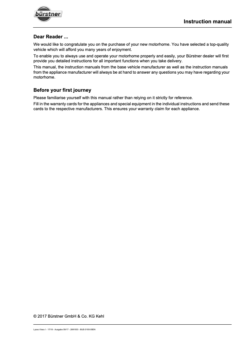 Página nº 1 - Manual de usuario Bürstner I-Modell (2018)