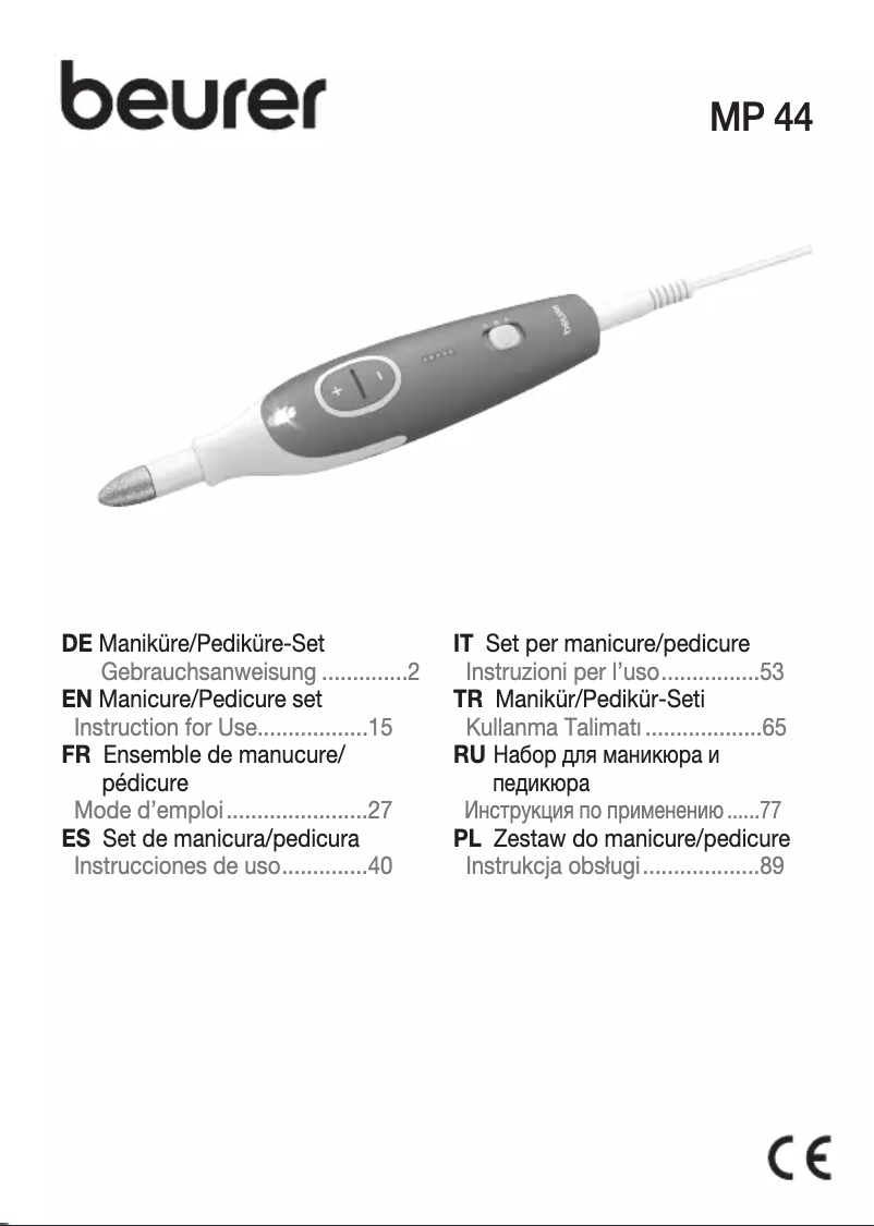 Página 1 del manual Manual de usuario Beurer MP 44