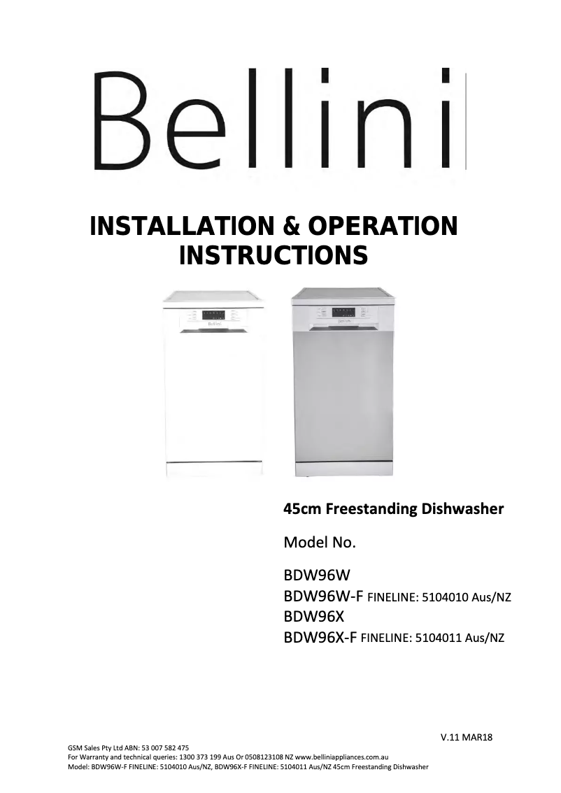 Página 1 del manual Manual de usuario Bellini BDW96X