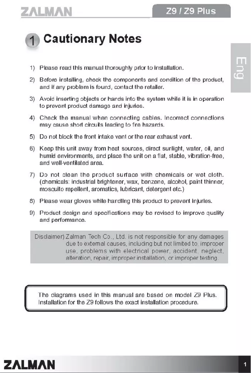 Página 1 del manual Manual de usuario Zalman Z9 Plus