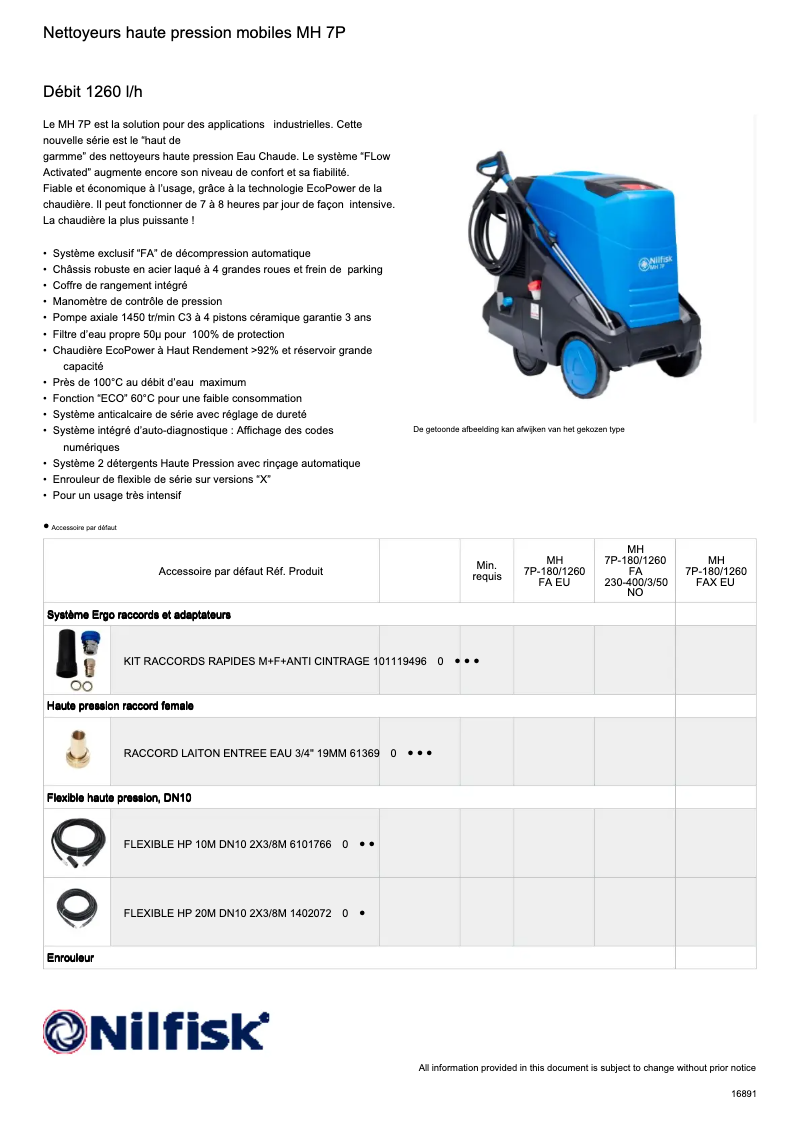 Página 1 del manual Ficha técnica Nilfisk MH 7P