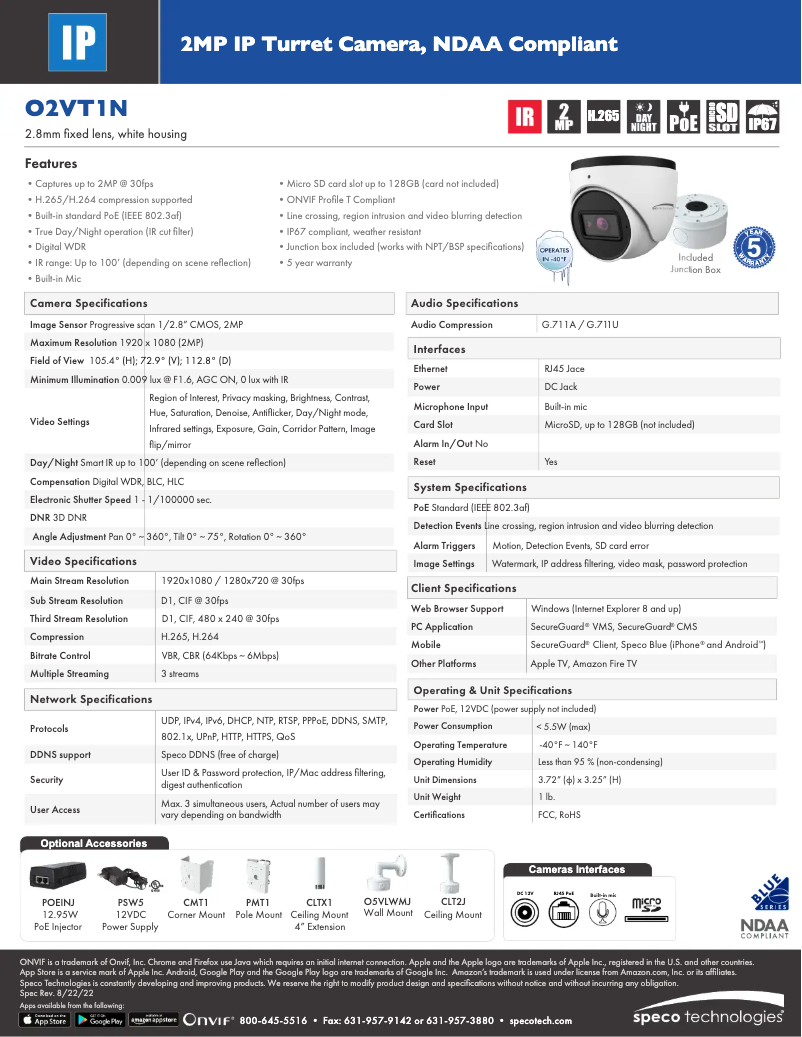 Página nº 1 - Ficha técnica Speco Technologies O2VT1N