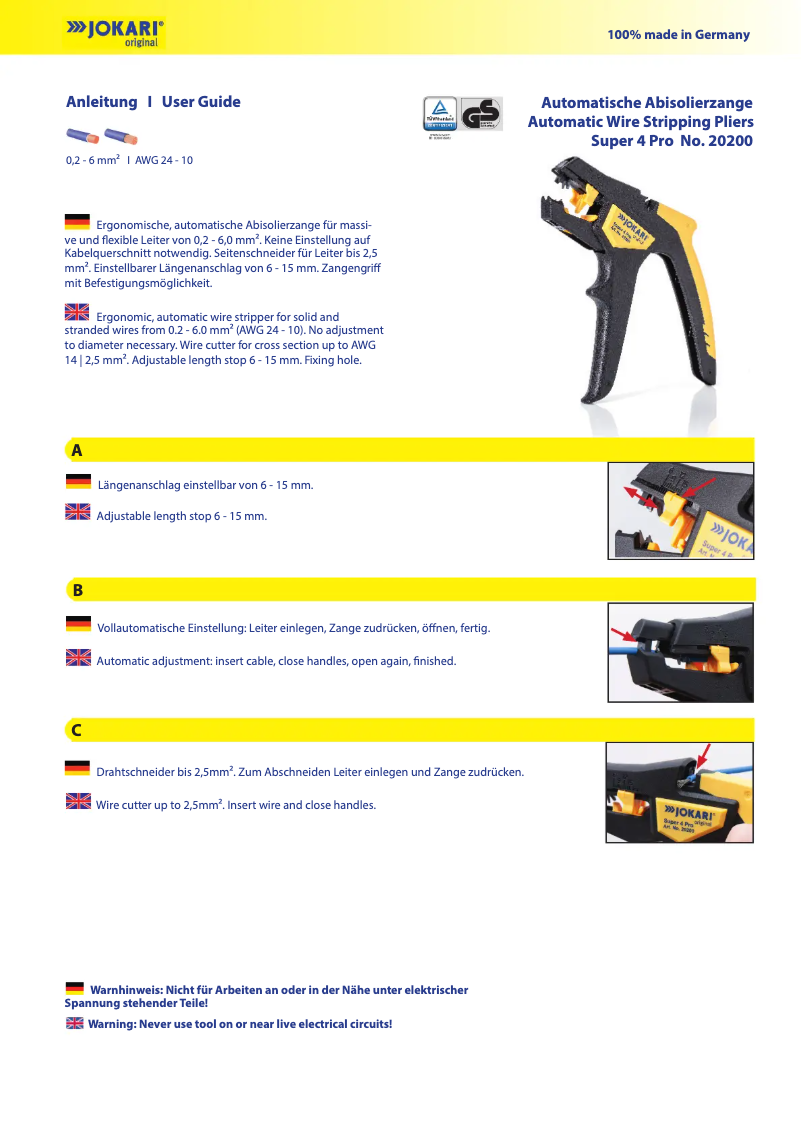 Imagen de la primera página del manual del dispositivo JOK20200