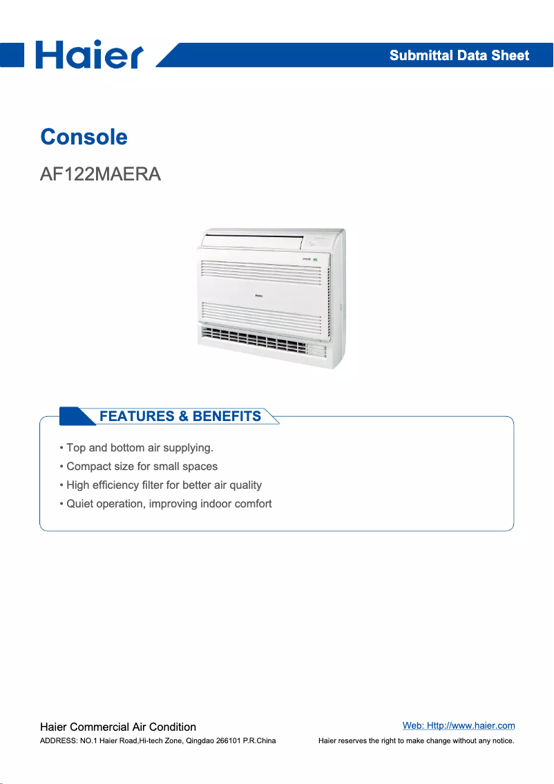 Página 1 del manual Manual de usuario Haier AF122MAERA