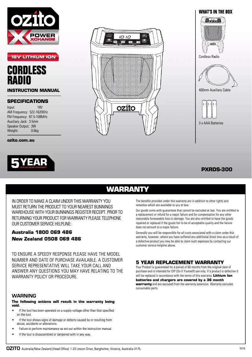 Página 1 del manual Manual de instrucciones Ozito PXRDS-300