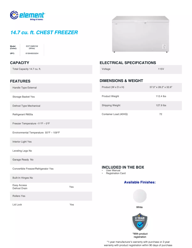 Página nº 1 - Ficha técnica Element ECF15MDCW