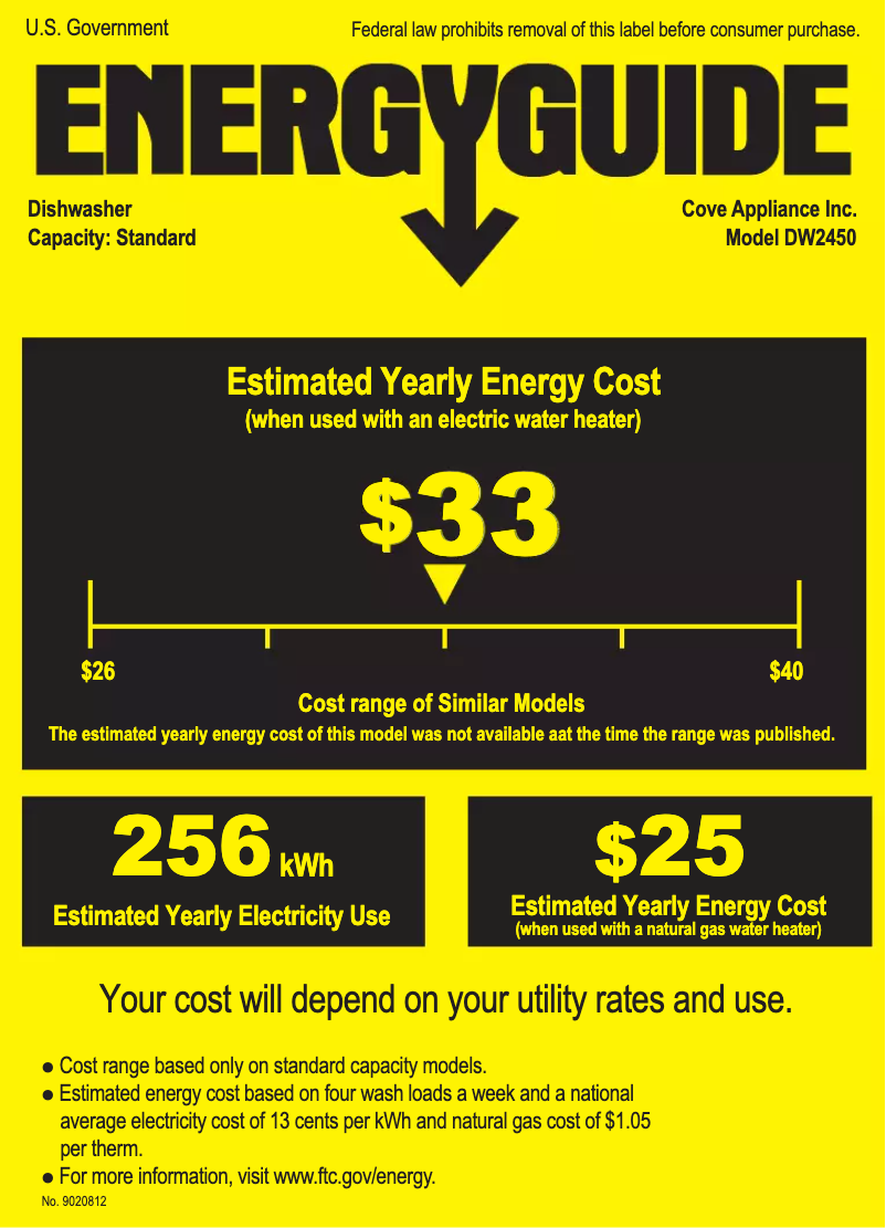 Página 1 del manual Etiqueta energética Cove DW2450