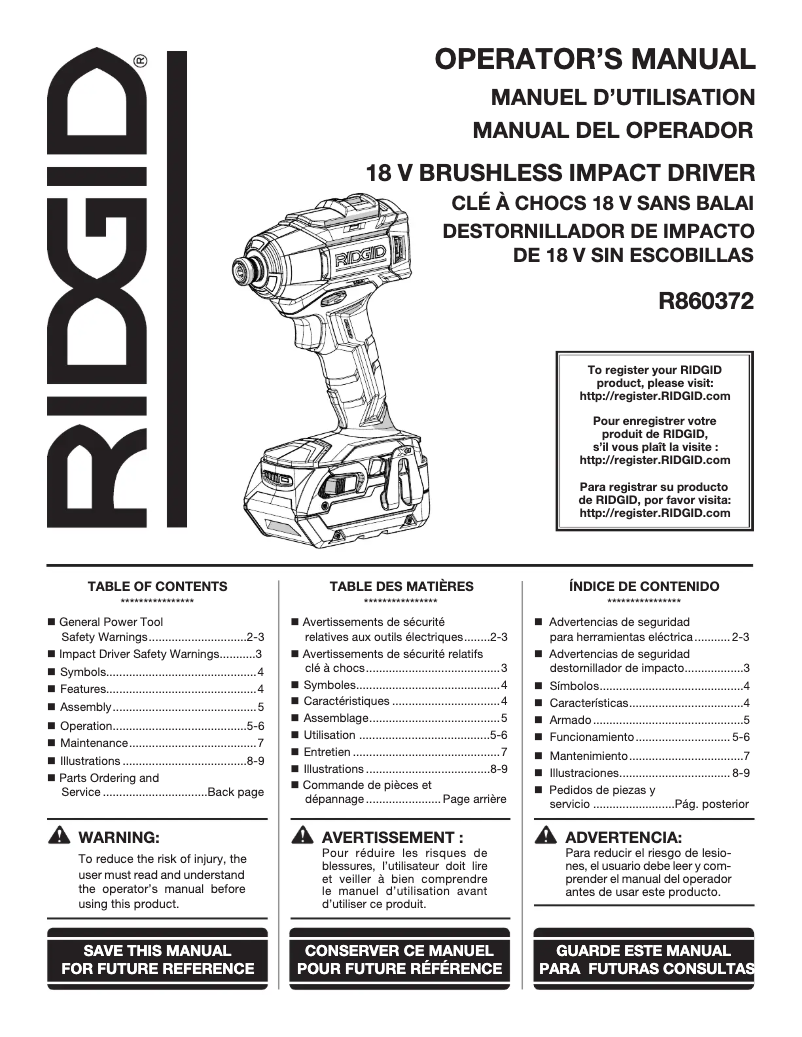 Imagen de la primera página del manual del dispositivo R860372