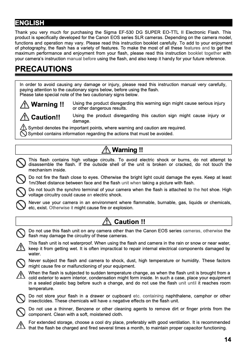 Imagen de la primera página del manual del dispositivo EF-530 DG ST Super (Canon)