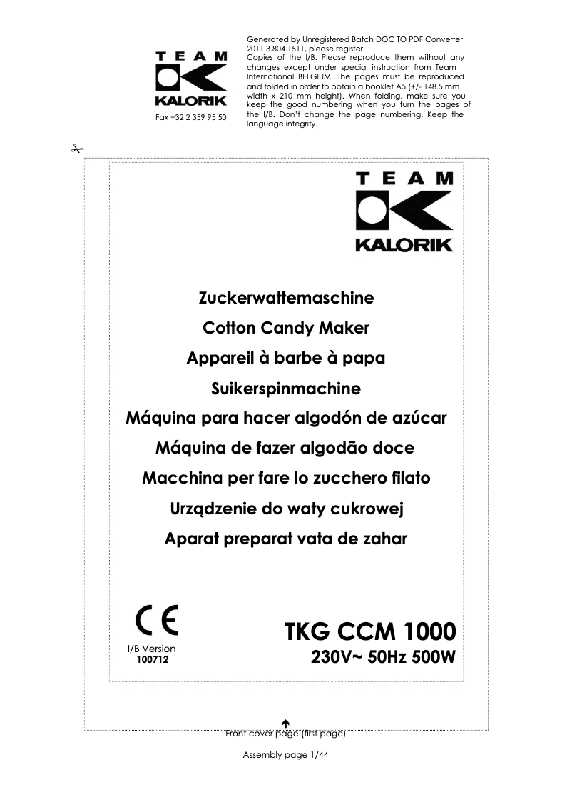 Página 1 del manual Manual de usuario Kalorik TKG CCM 1000