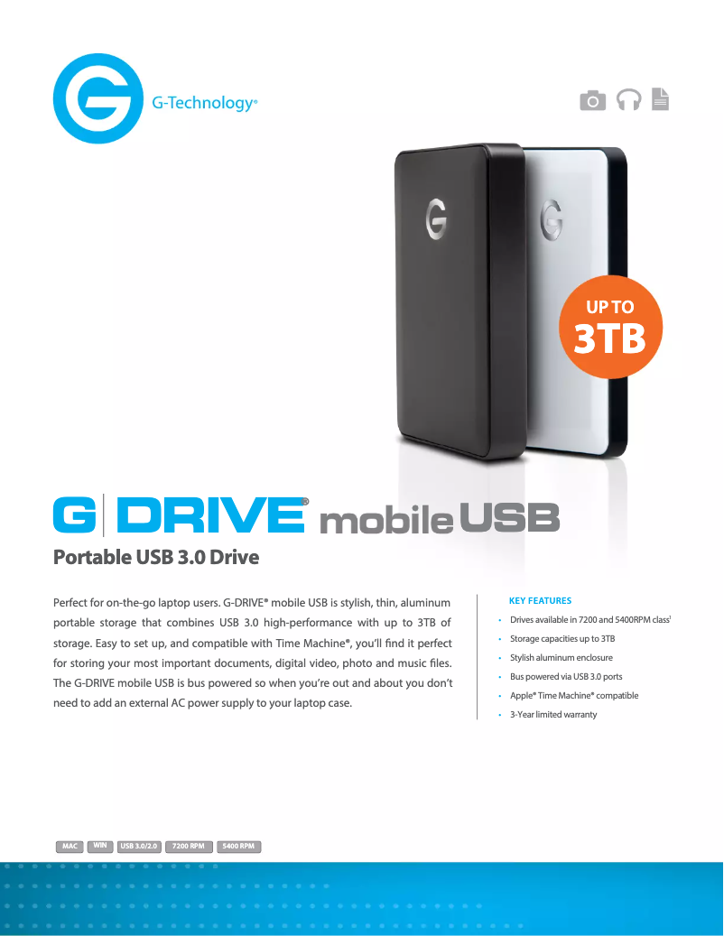 Página 1 del manual Ficha técnica G-Technology G-Drive Mobile USB