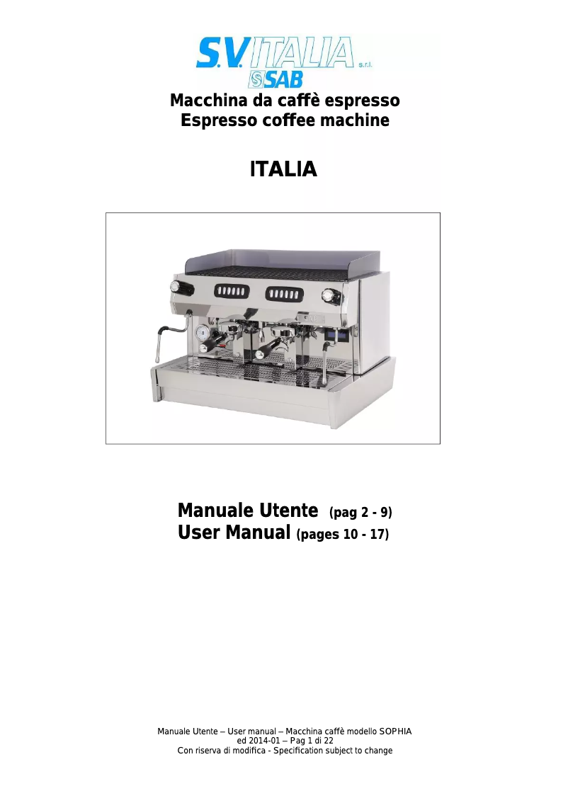Imagen de la primera página del manual del dispositivo Italia