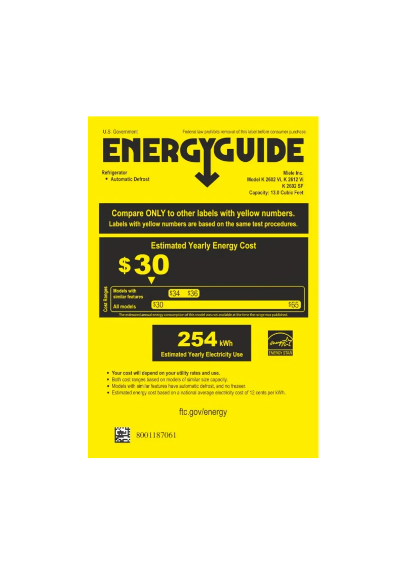 Página 1 del manual Etiqueta energética Miele K 2602 Vi