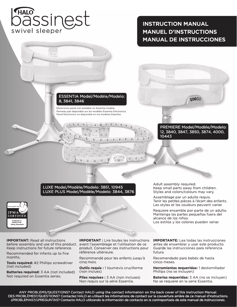 Imagen de la primera página del manual del dispositivo Bassinest Essentia 3841