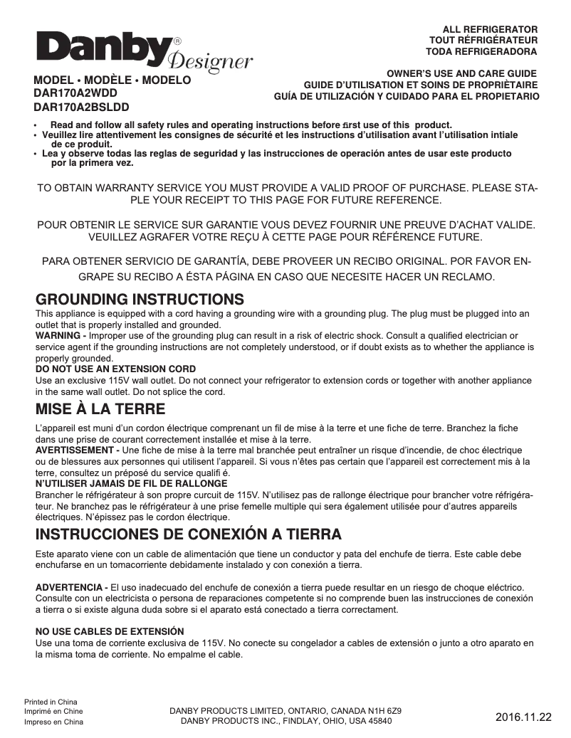 Imagen de la primera página del manual del dispositivo DAR170A2