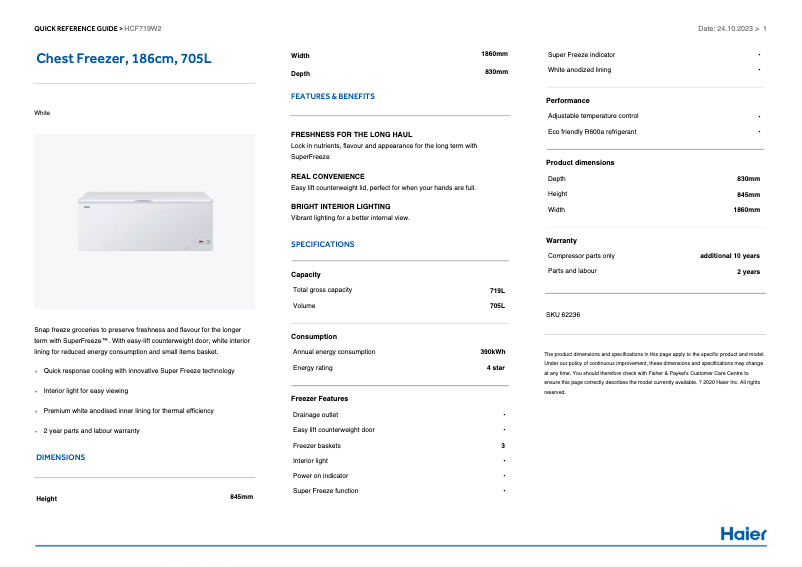 Imagen de la primera página del manual del dispositivo HCF719W2