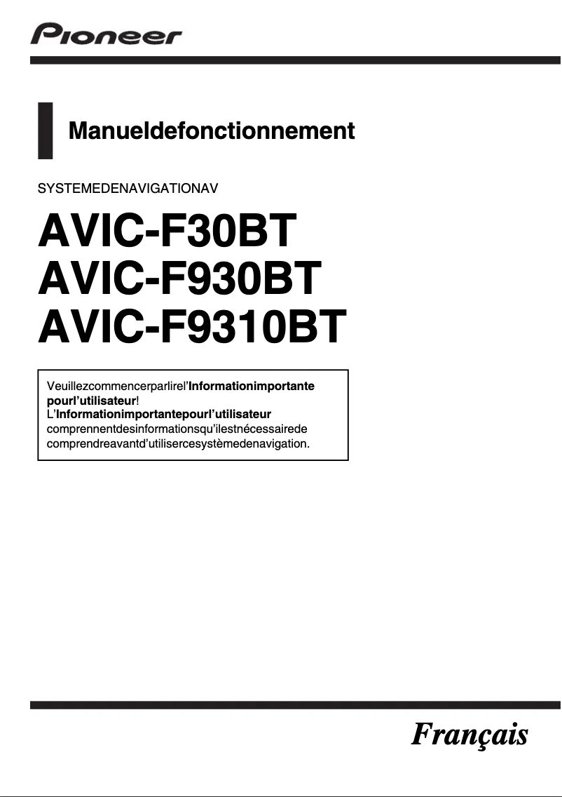 Imagen de la primera página del manual del dispositivo AVIC-F930BT