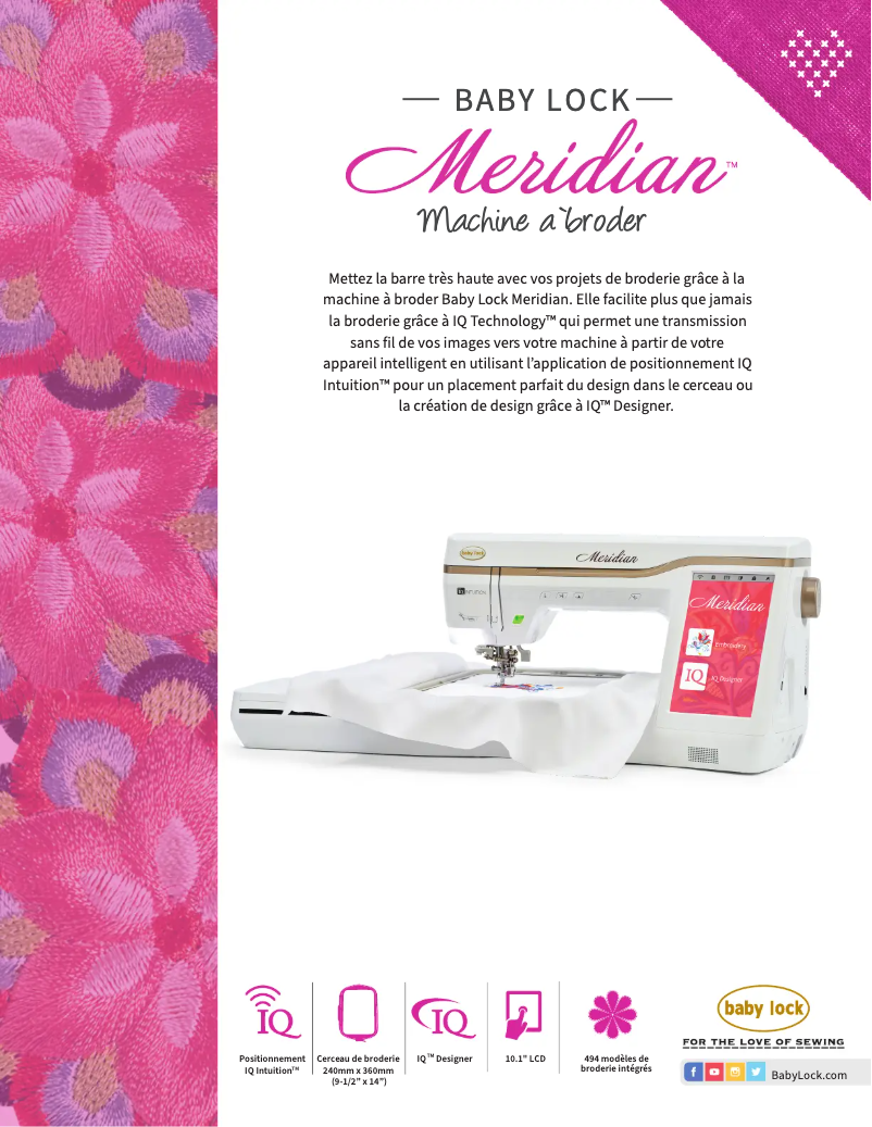 Página 1 del manual Ficha técnica Baby Lock Meridian