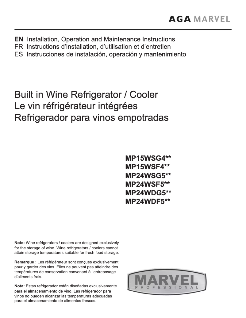 Imagen de la primera página del manual del dispositivo MP15WSG4RS