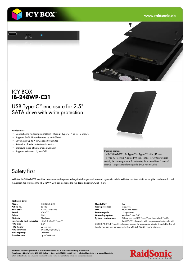 Página 1 del manual Ficha técnica Icy Box IB-248WP-C31