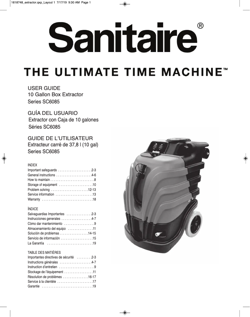 Página 1 del manual Manual de usuario Sanitaire RESTORE SC6085B