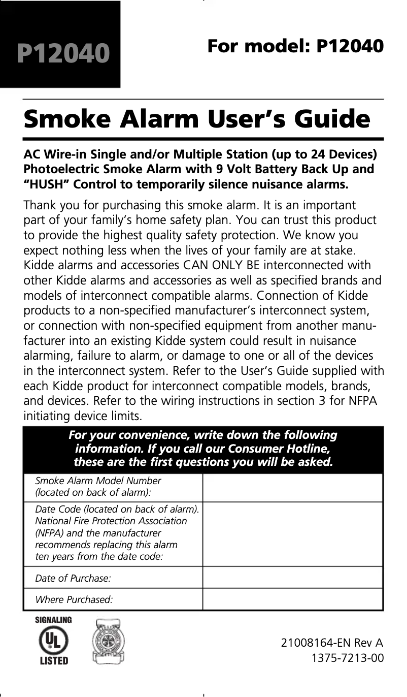 Página 1 del manual Manual de usuario Kidde P12040