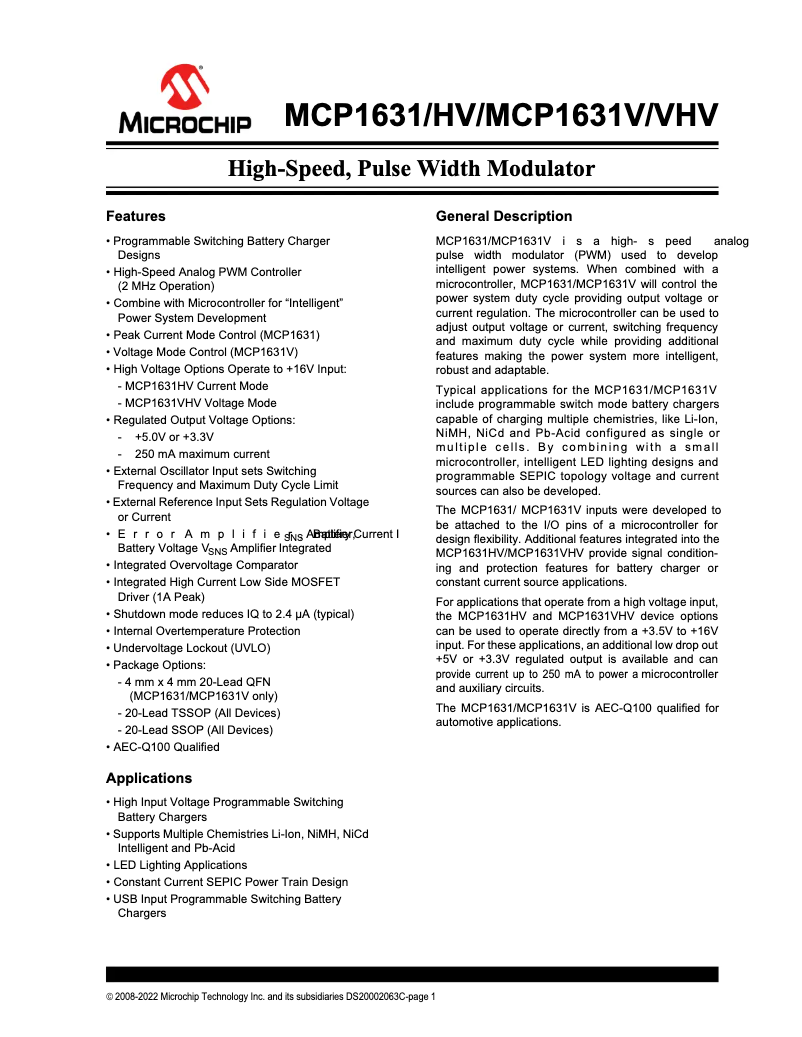 Página nº 1 - Manual de usuario Microchip MCP1631VHV