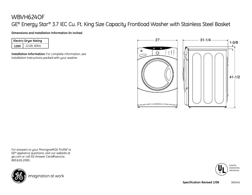 Imagen de la primera página del manual del dispositivo WBVH6240FWW