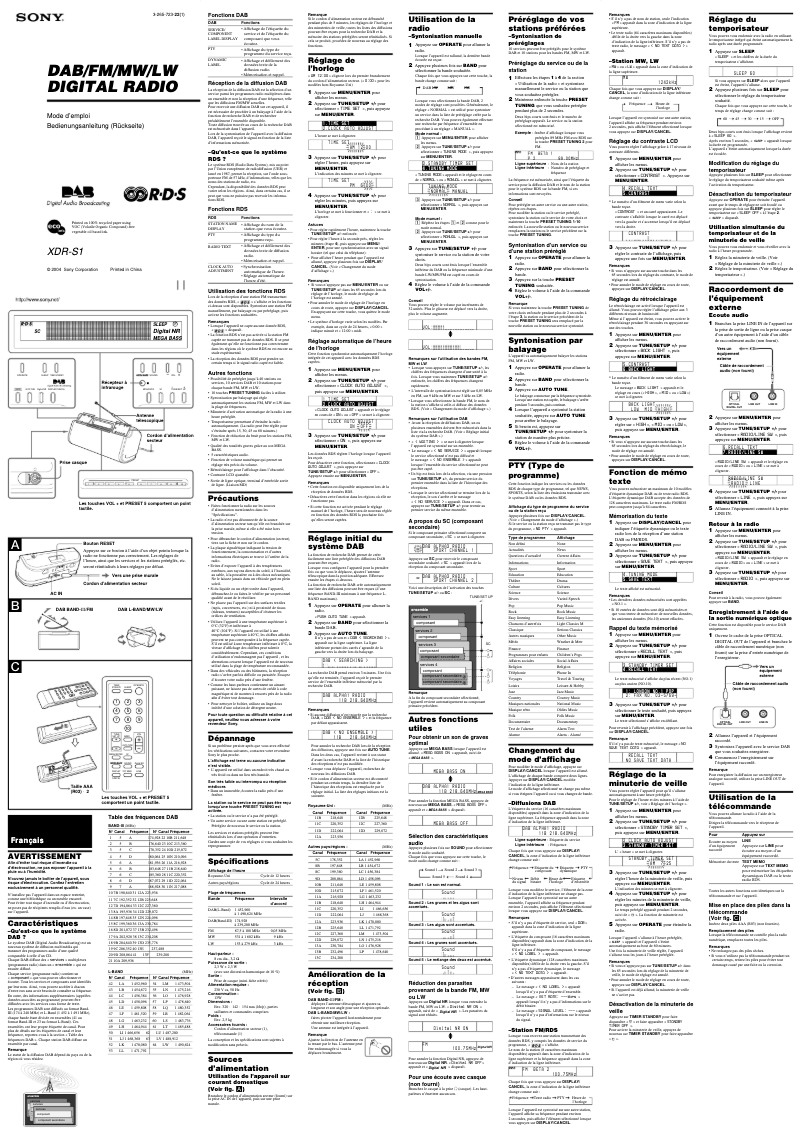 Página nº 1 - Manual de usuario Sony XDR-S1